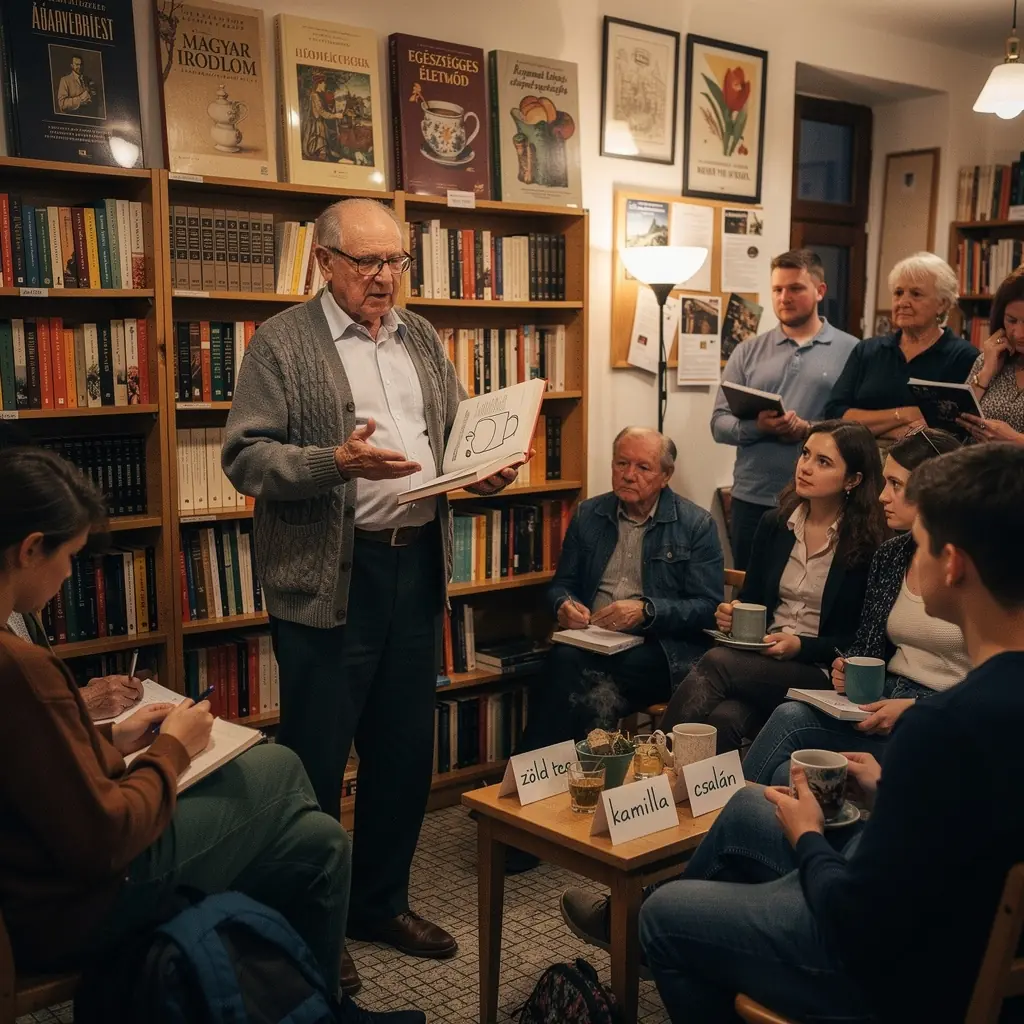 Teáscsésze, mellette egy könyv a teák jótékony hatásairól.