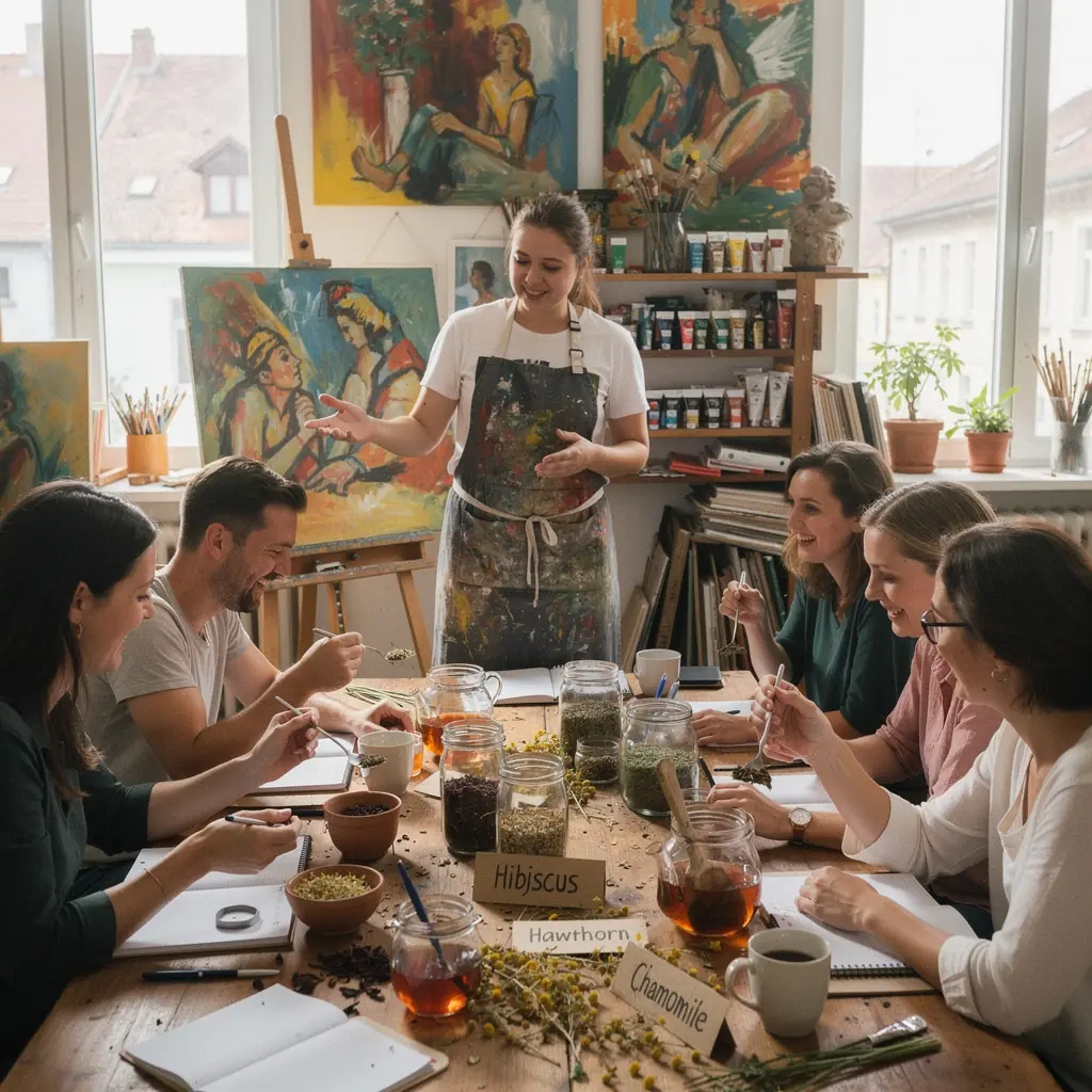 Szárított virágok és gyógynövények, amelyek teakeverékekhez használhatók.